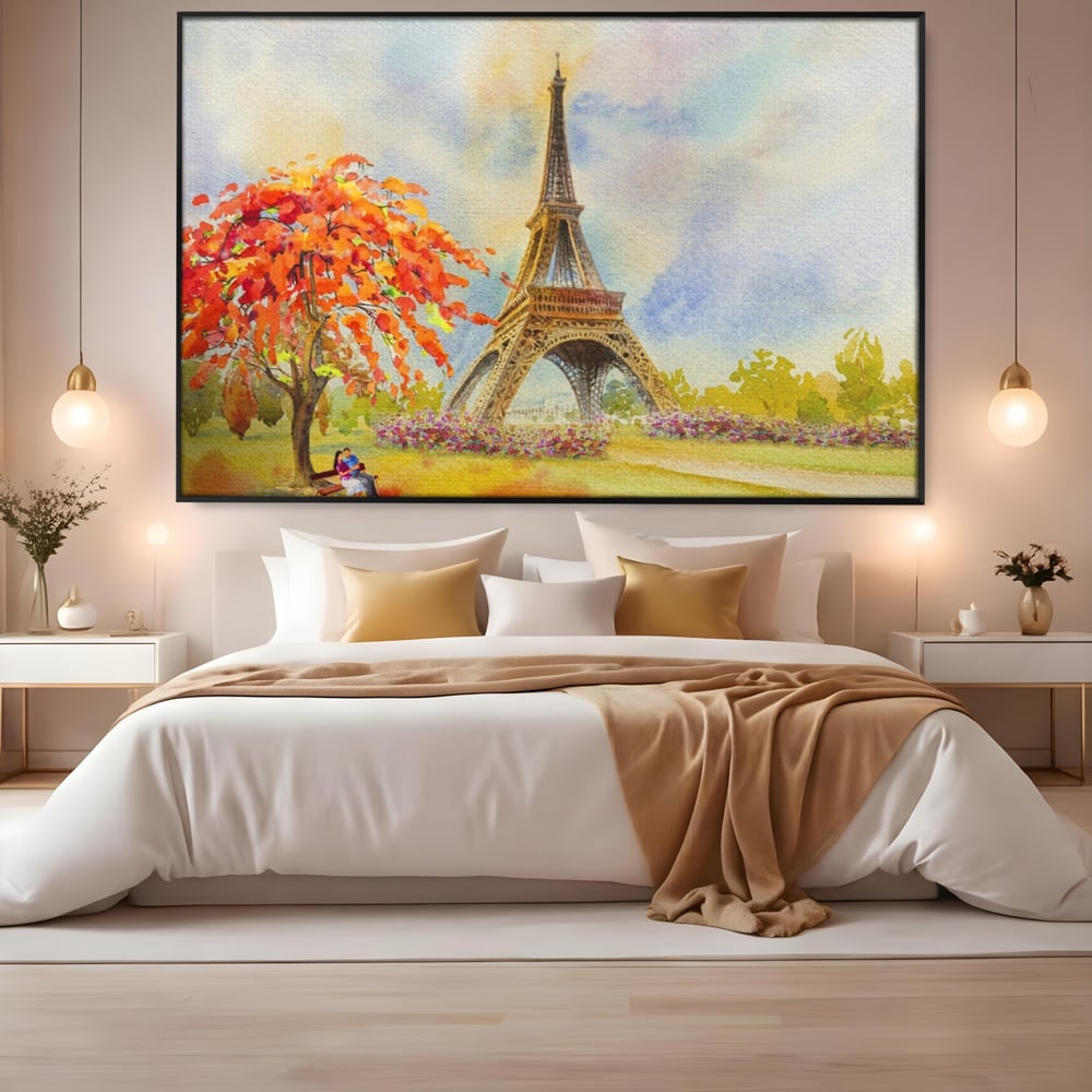 Tablou Canvas Premium LuxCanva® A1104, Iubire In Paris ,  Orasul Iubirii, Indragostiti, Turnul Eiffel, Culori Vibrante