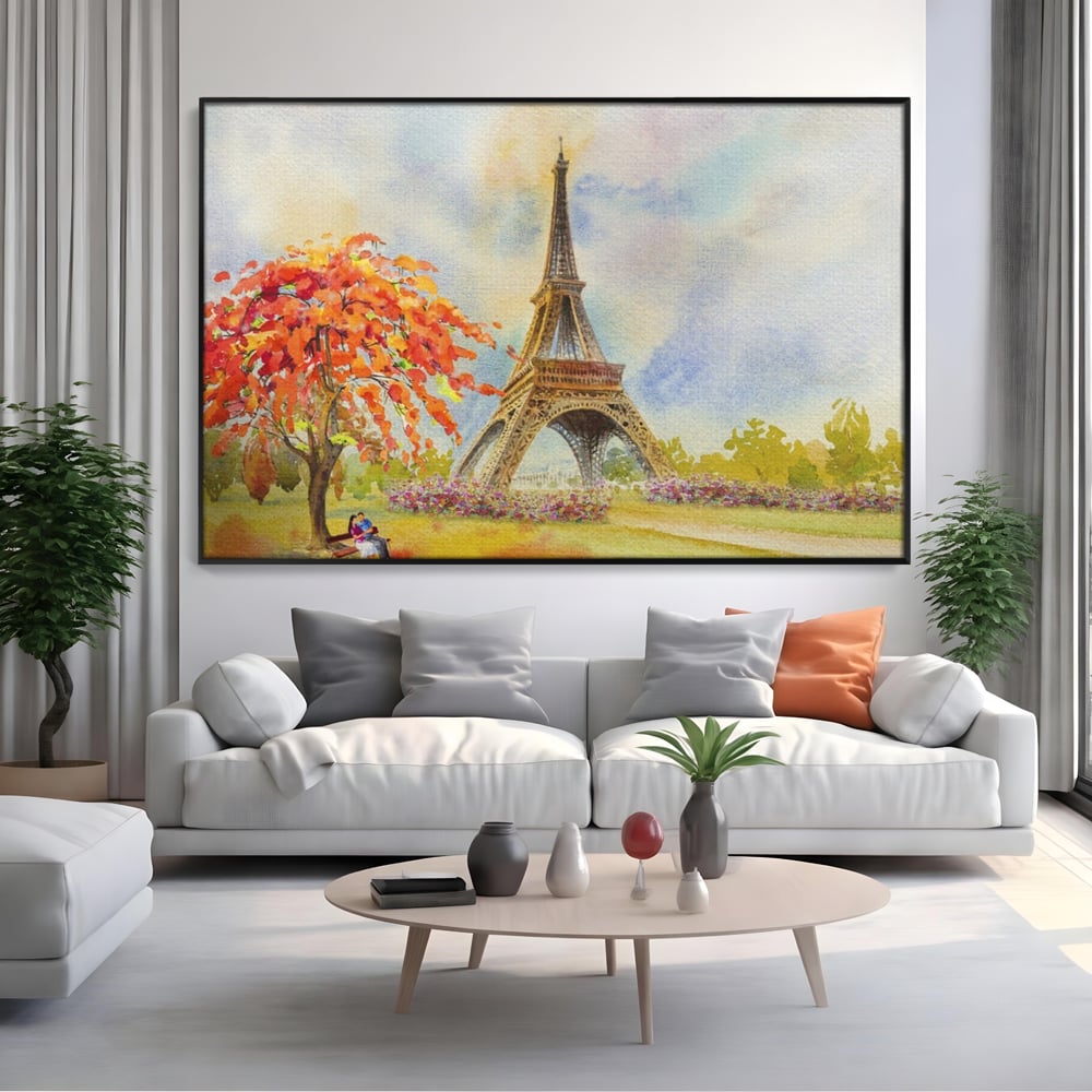 Tablou Canvas Premium LuxCanva® A1104, Iubire In Paris ,  Orasul Iubirii, Indragostiti, Turnul Eiffel, Culori Vibrante