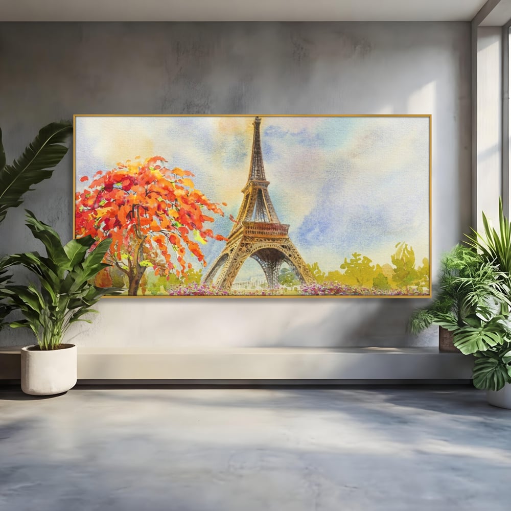 Tablou Canvas Premium LuxCanva® A1104, Iubire In Paris ,  Orasul Iubirii, Indragostiti, Turnul Eiffel, Culori Vibrante