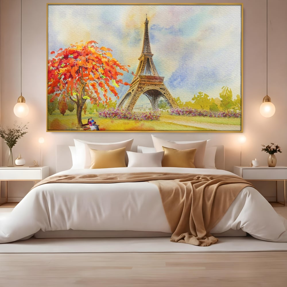 Tablou Canvas Premium LuxCanva® A1104, Iubire In Paris ,  Orasul Iubirii, Indragostiti, Turnul Eiffel, Culori Vibrante