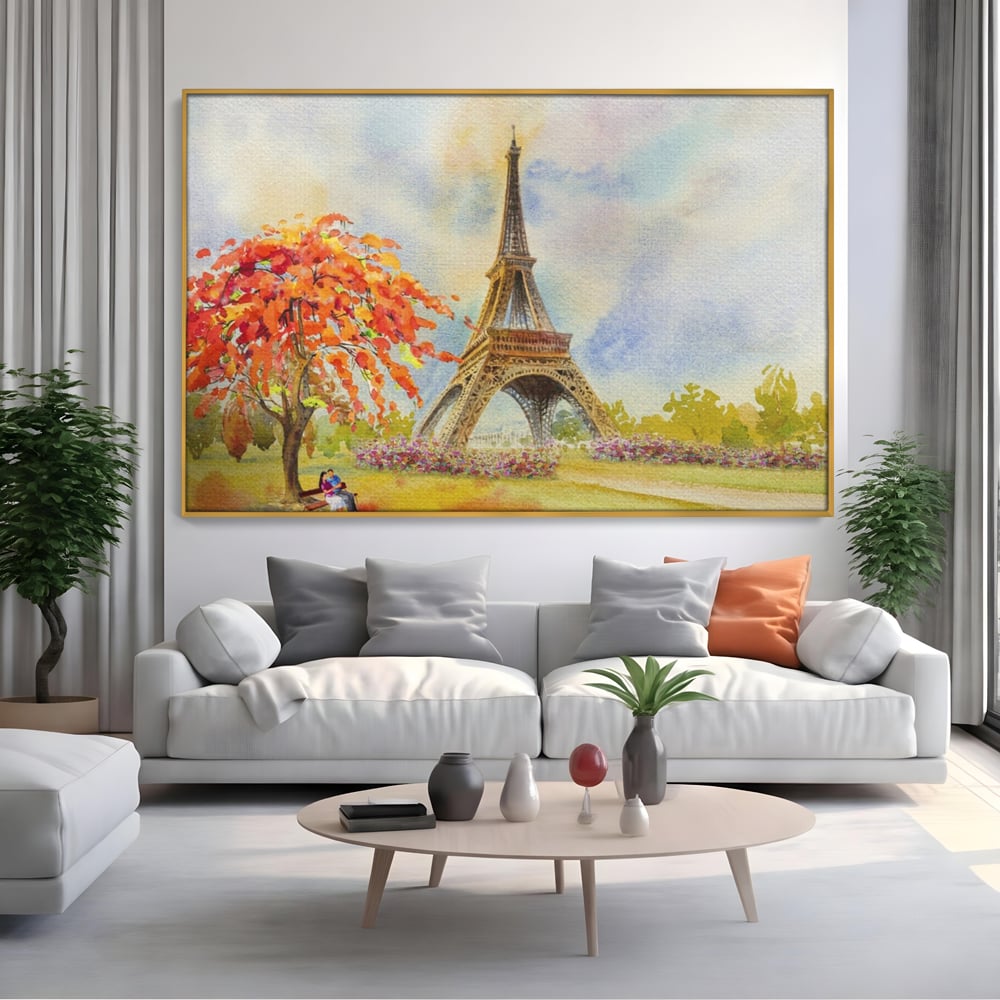 Tablou Canvas Premium LuxCanva® A1104, Iubire In Paris ,  Orasul Iubirii, Indragostiti, Turnul Eiffel, Culori Vibrante