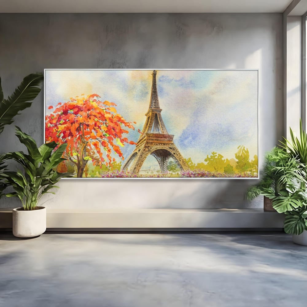 Tablou Canvas Premium LuxCanva® A1104, Iubire In Paris ,  Orasul Iubirii, Indragostiti, Turnul Eiffel, Culori Vibrante