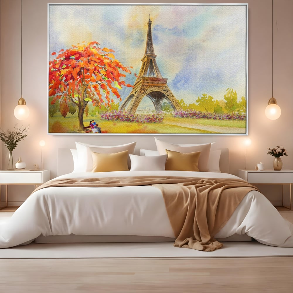 Tablou Canvas Premium LuxCanva® A1104, Iubire In Paris ,  Orasul Iubirii, Indragostiti, Turnul Eiffel, Culori Vibrante