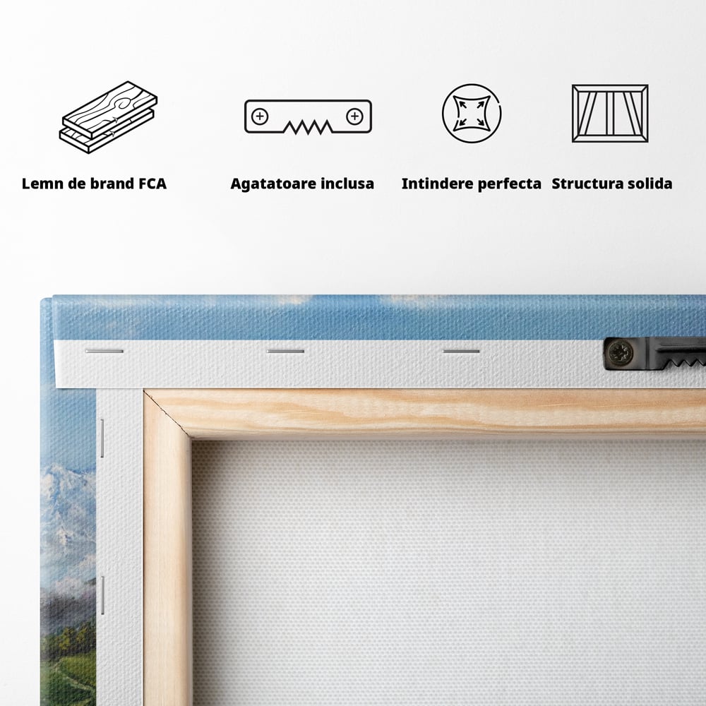 Tablou Canvas Premium LuxCanva® A1105, Cabana La Munte , Peisaj, Natura, Flori, Culori Vibrante