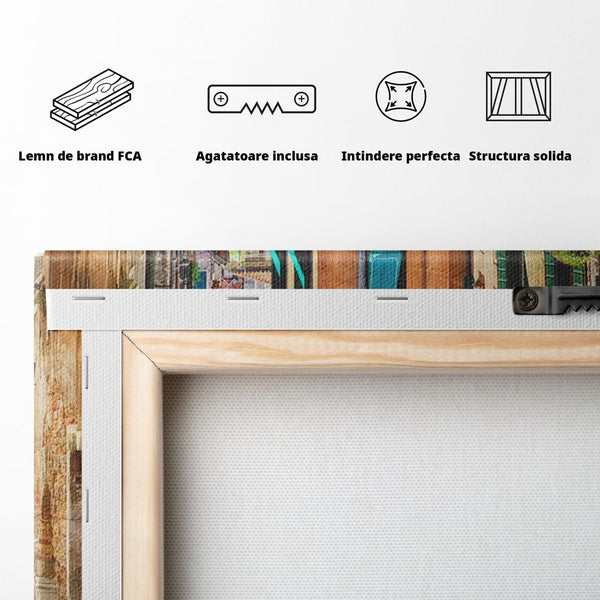 Tablou Canvas Premium LuxCanva® A1106, Prin Venetia , Gondola, Barca, Plimbare, Case, Culori Vibrante