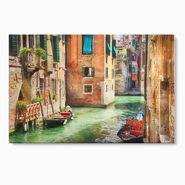 Tablou Canvas Premium LuxCanva® A1106, Prin Venetia , Gondola, Barca, Plimbare, Case, Culori Vibrante