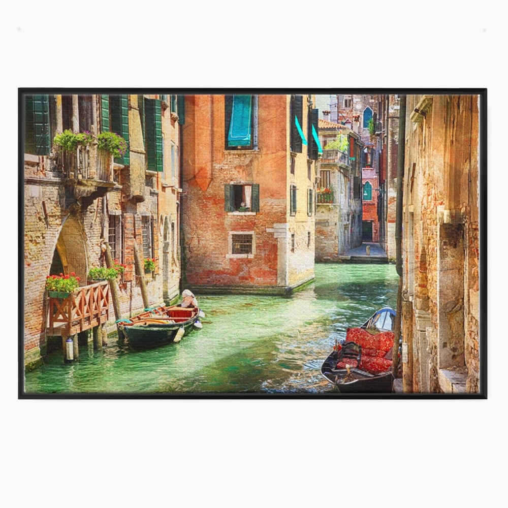 Tablou Canvas Premium LuxCanva® A1106, Prin Venetia , Gondola, Barca, Plimbare, Case, Culori Vibrante