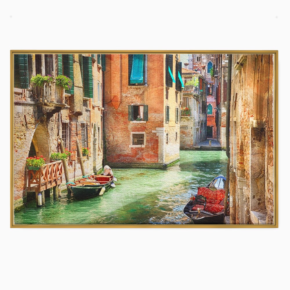Tablou Canvas Premium LuxCanva® A1106, Prin Venetia , Gondola, Barca, Plimbare, Case, Culori Vibrante
