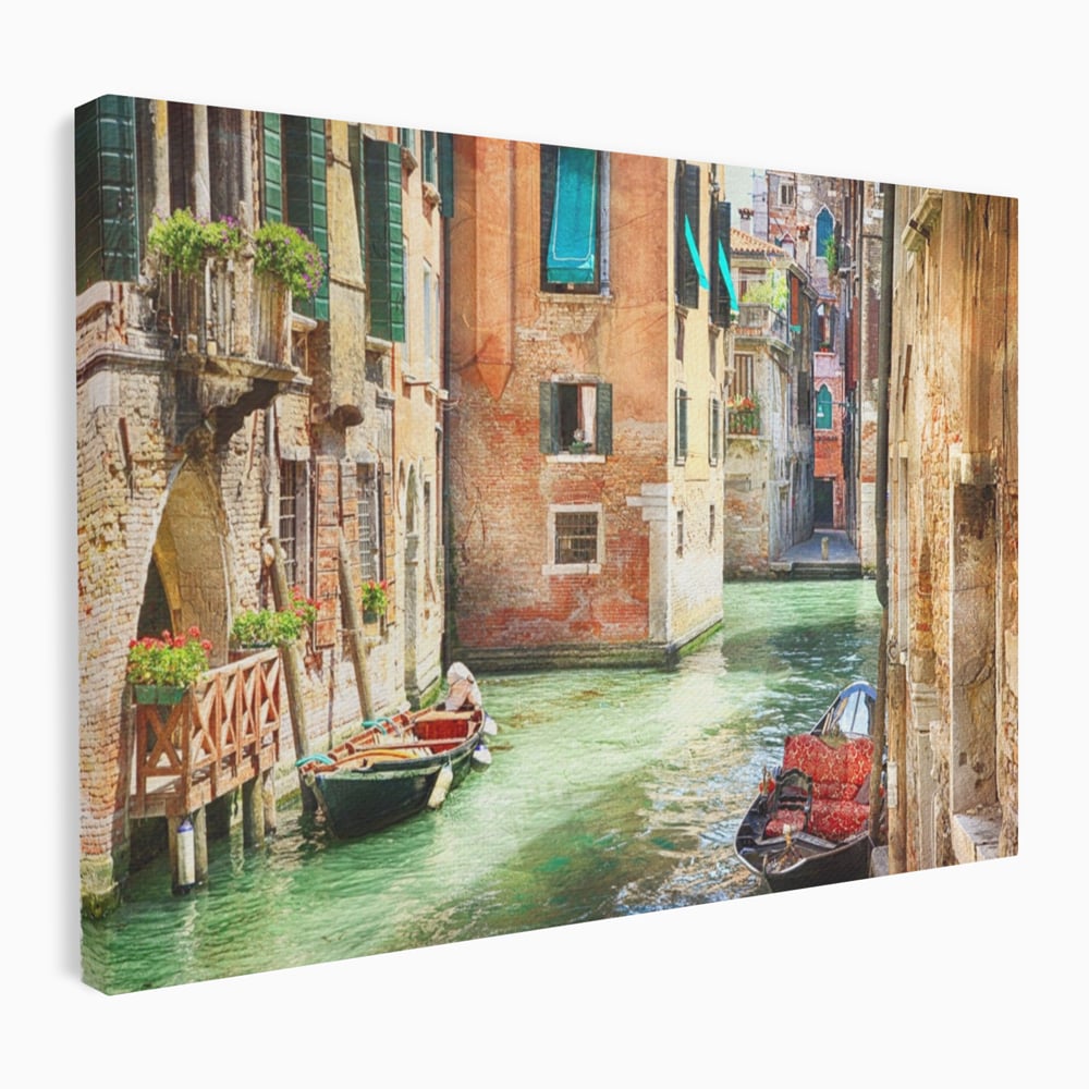 Tablou Canvas Premium LuxCanva® A1106, Prin Venetia , Gondola, Barca, Plimbare, Case, Culori Vibrante
