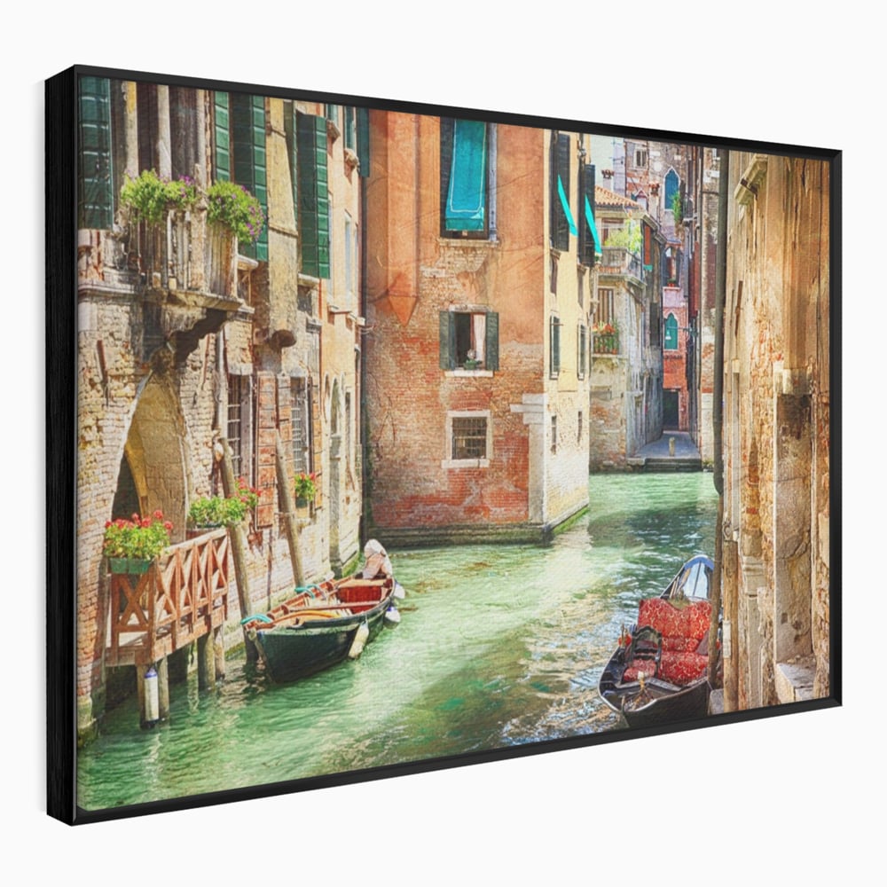 Tablou Canvas Premium LuxCanva® A1106, Prin Venetia , Gondola, Barca, Plimbare, Case, Culori Vibrante