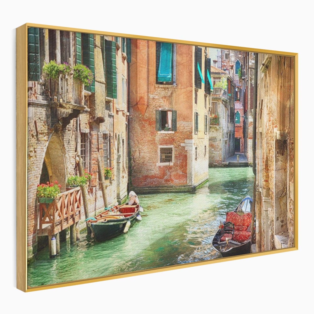 Tablou Canvas Premium LuxCanva® A1106, Prin Venetia , Gondola, Barca, Plimbare, Case, Culori Vibrante