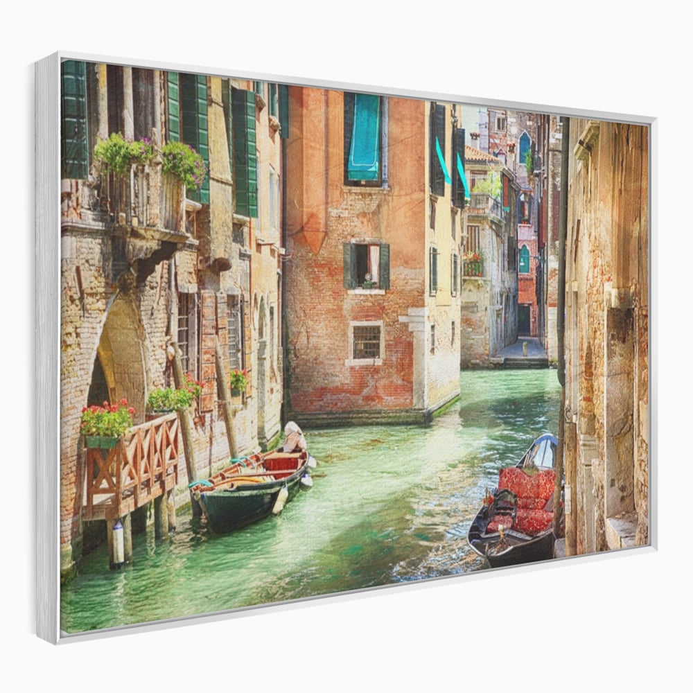 Tablou Canvas Premium LuxCanva® A1106, Prin Venetia , Gondola, Barca, Plimbare, Case, Culori Vibrante