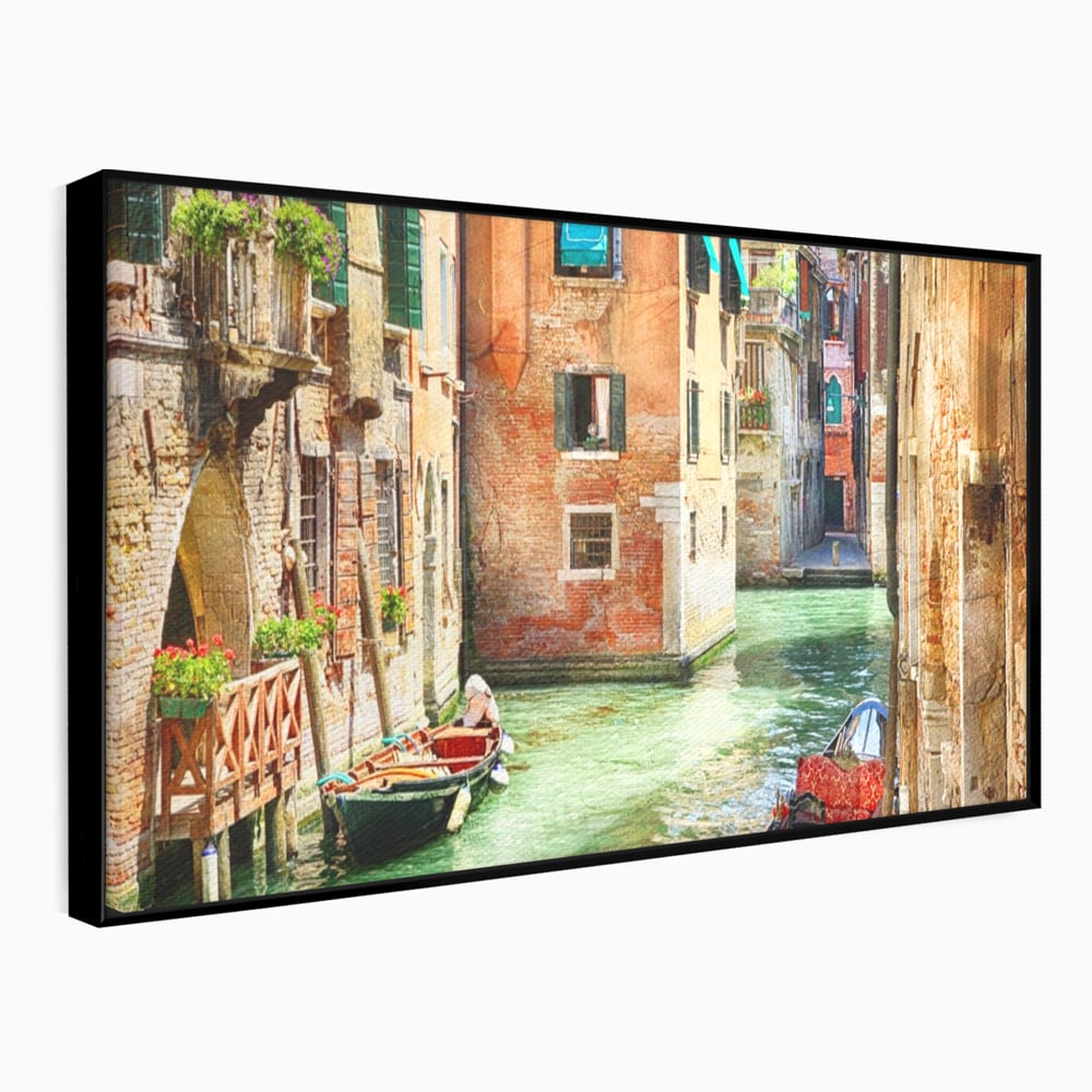 Tablou Canvas Premium LuxCanva® A1106, Prin Venetia , Gondola, Barca, Plimbare, Case, Culori Vibrante