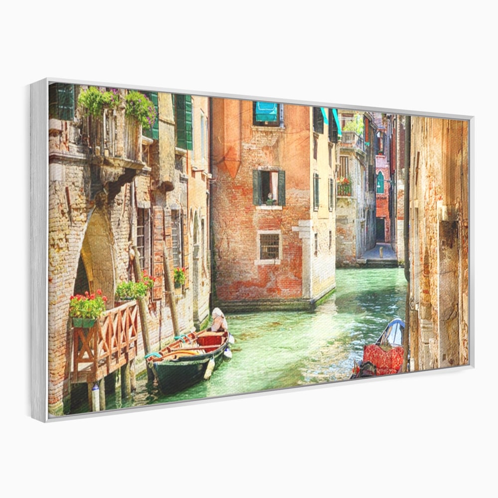 Tablou Canvas Premium LuxCanva® A1106, Prin Venetia , Gondola, Barca, Plimbare, Case, Culori Vibrante