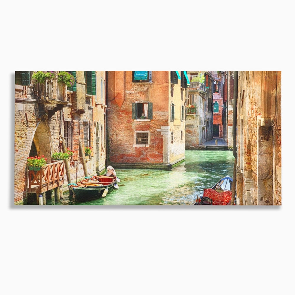 Tablou Canvas Premium LuxCanva® A1106, Prin Venetia , Gondola, Barca, Plimbare, Case, Culori Vibrante