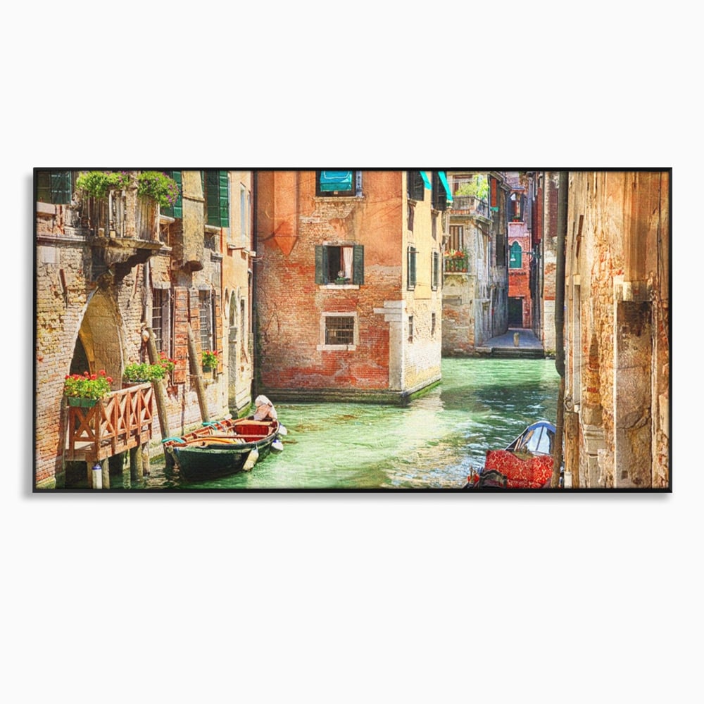 Tablou Canvas Premium LuxCanva® A1106, Prin Venetia , Gondola, Barca, Plimbare, Case, Culori Vibrante