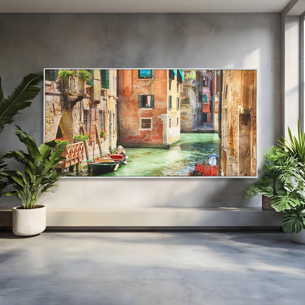 Tablou Canvas Premium LuxCanva® A1106, Prin Venetia , Gondola, Barca, Plimbare, Case, Culori Vibrante