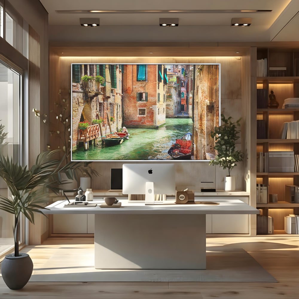 Tablou Canvas Premium LuxCanva® A1106, Prin Venetia , Gondola, Barca, Plimbare, Case, Culori Vibrante