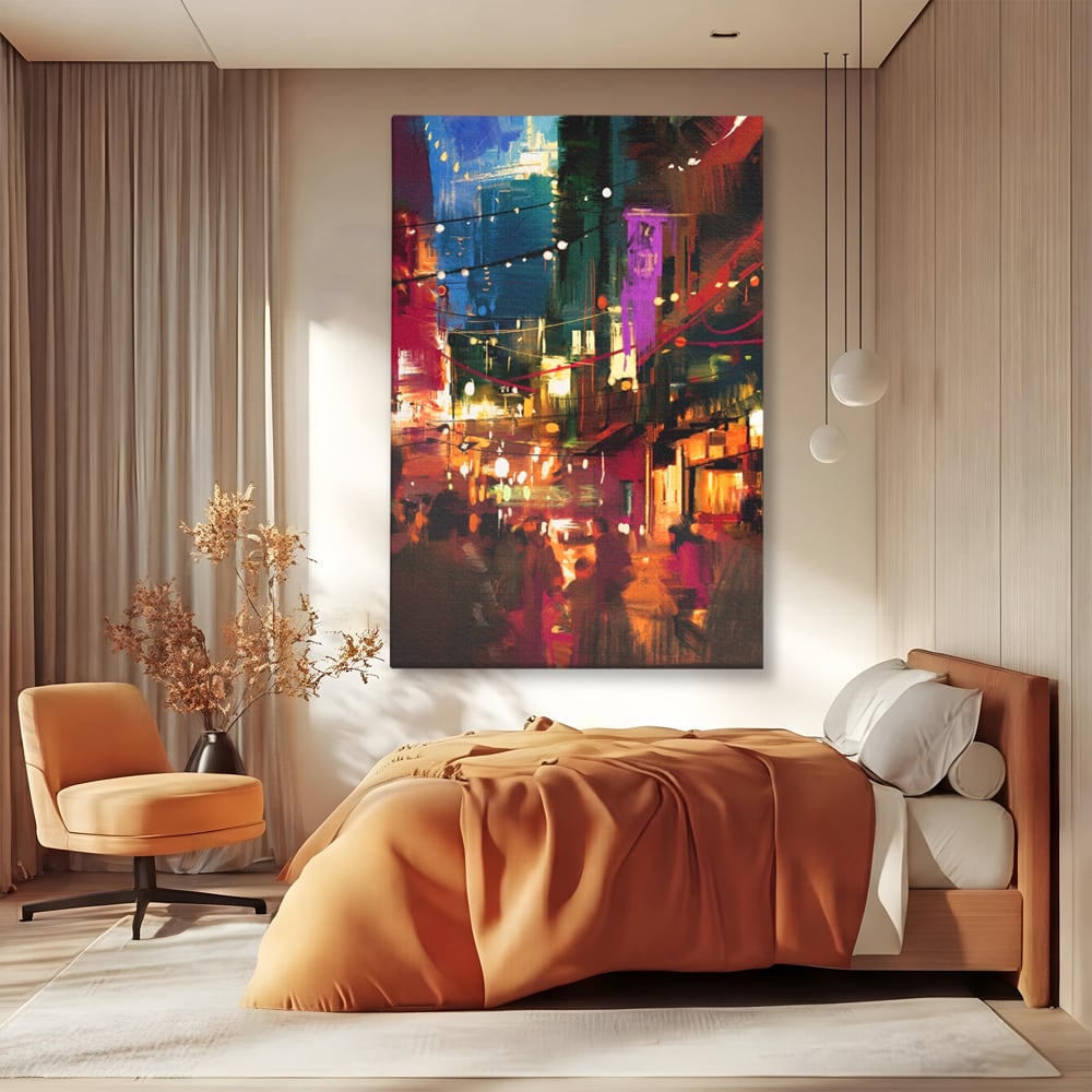 Tablou Canvas Premium LuxCanva® A1107, Lumini , Colorat, Becuri, Felinare, Culori Vibrante