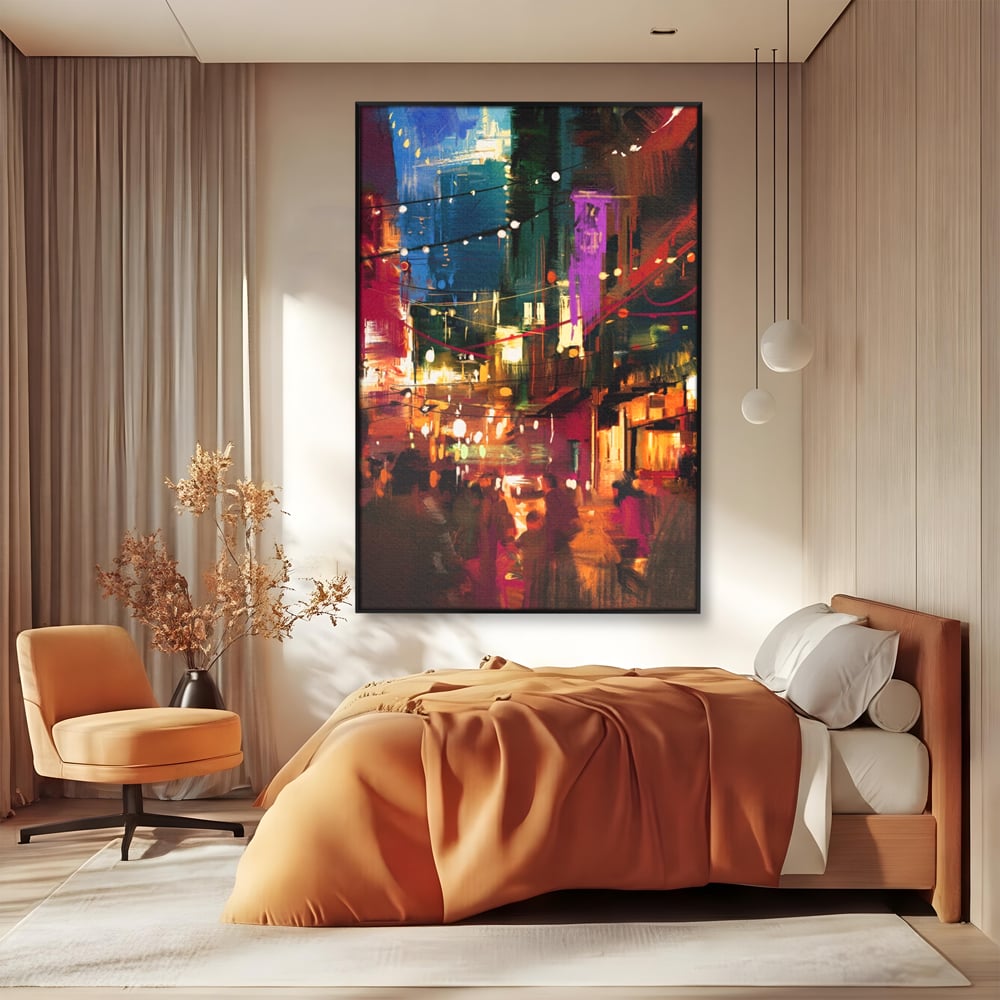 Tablou Canvas Premium LuxCanva® A1107, Lumini , Colorat, Becuri, Felinare, Culori Vibrante