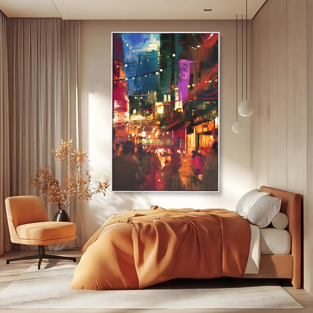 Tablou Canvas Premium LuxCanva® A1107, Lumini , Colorat, Becuri, Felinare, Culori Vibrante
