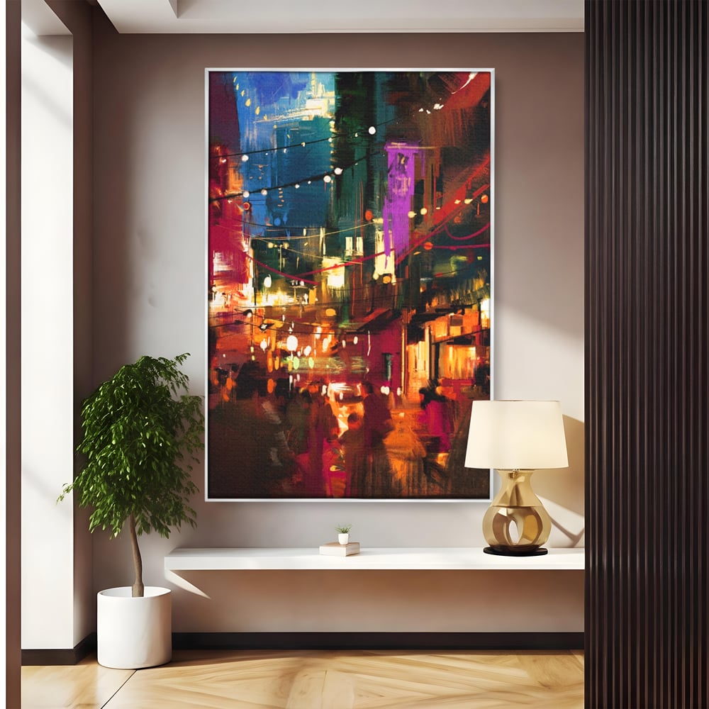 Tablou Canvas Premium LuxCanva® A1107, Lumini , Colorat, Becuri, Felinare, Culori Vibrante