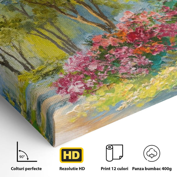 Tablou Canvas Premium LuxCanva® A1108, Vara In Padure , Peisaj, Natura, Flori, Copaci, Culori Vibrante