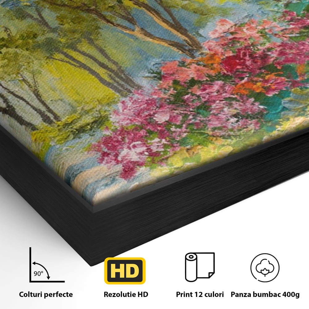 Tablou Canvas Premium LuxCanva® A1108, Vara In Padure , Peisaj, Natura, Flori, Copaci, Culori Vibrante