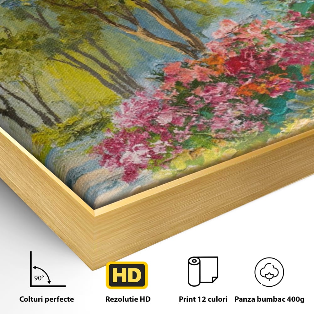 Tablou Canvas Premium LuxCanva® A1108, Vara In Padure , Peisaj, Natura, Flori, Copaci, Culori Vibrante