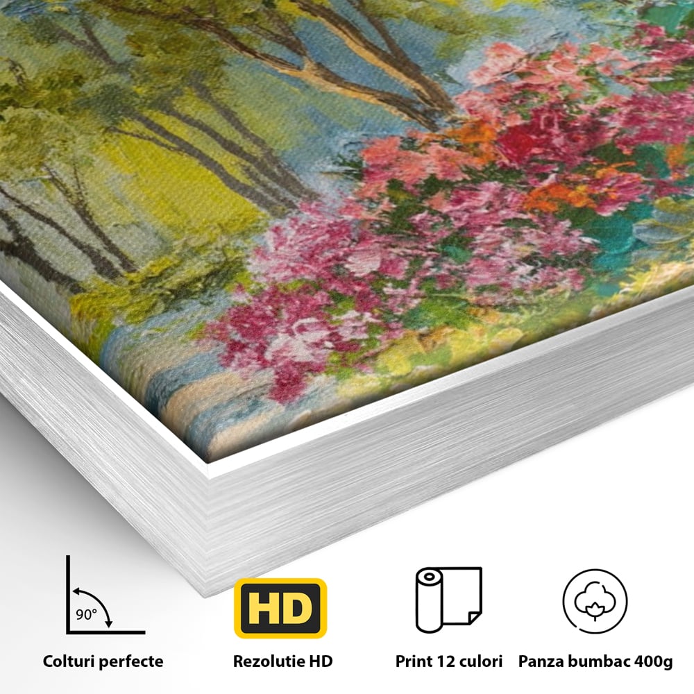 Tablou Canvas Premium LuxCanva® A1108, Vara In Padure , Peisaj, Natura, Flori, Copaci, Culori Vibrante