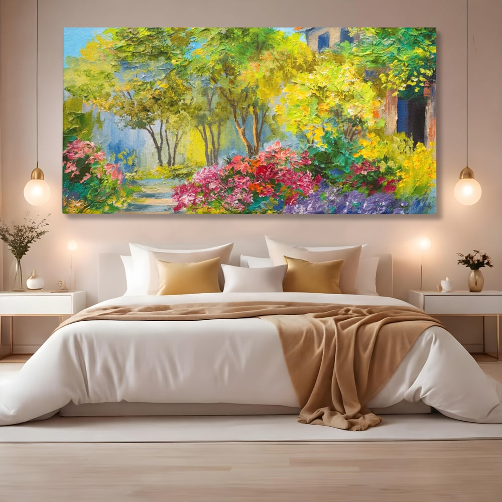 Tablou Canvas Premium LuxCanva® A1108, Vara In Padure , Peisaj, Natura, Flori, Copaci, Culori Vibrante