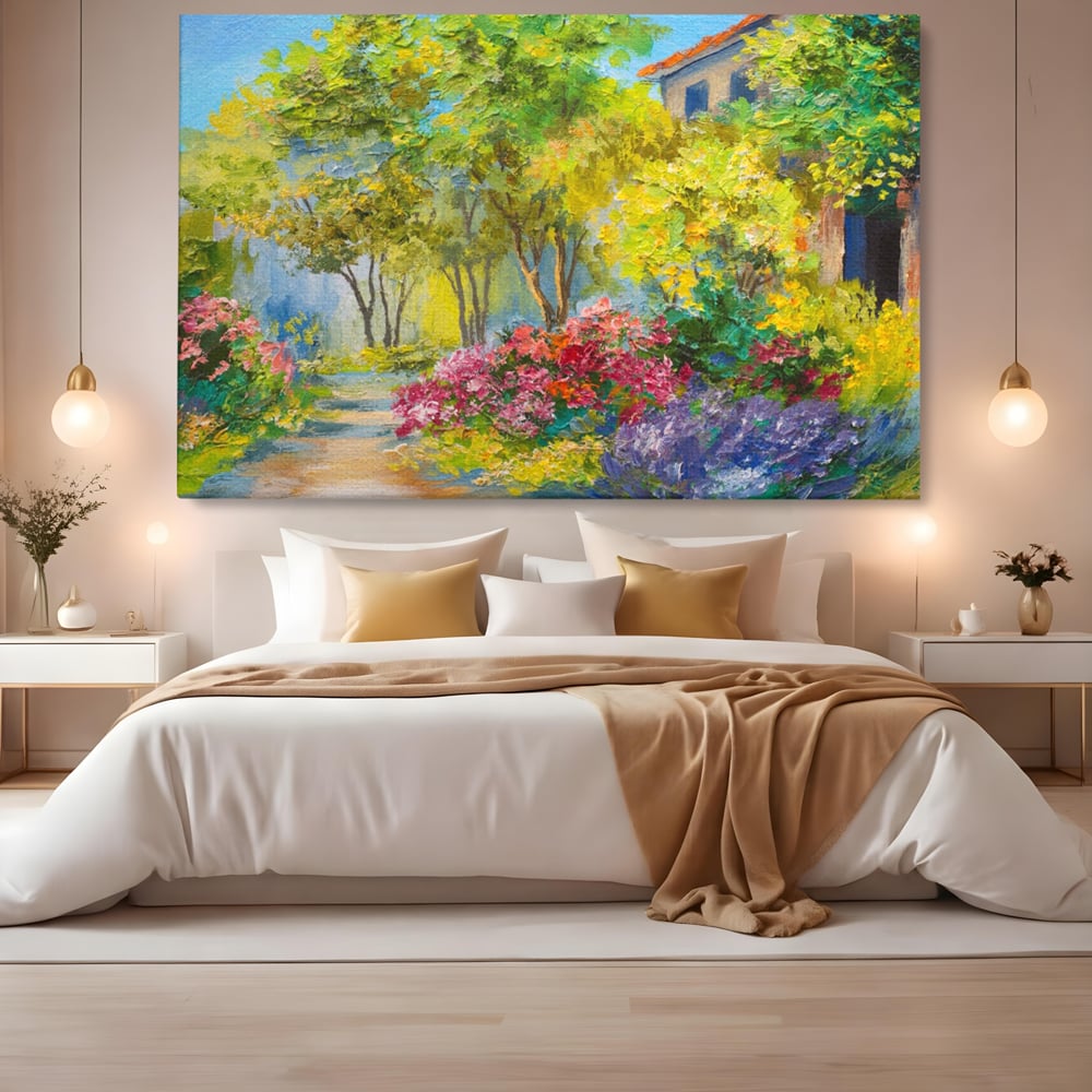 Tablou Canvas Premium LuxCanva® A1108, Vara In Padure , Peisaj, Natura, Flori, Copaci, Culori Vibrante
