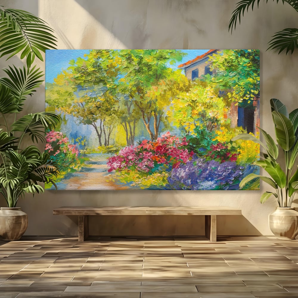Tablou Canvas Premium LuxCanva® A1108, Vara In Padure , Peisaj, Natura, Flori, Copaci, Culori Vibrante