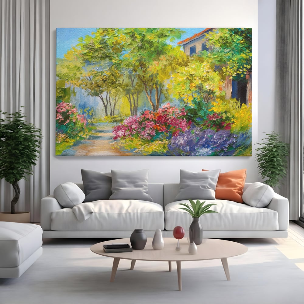 Tablou Canvas Premium LuxCanva® A1108, Vara In Padure , Peisaj, Natura, Flori, Copaci, Culori Vibrante