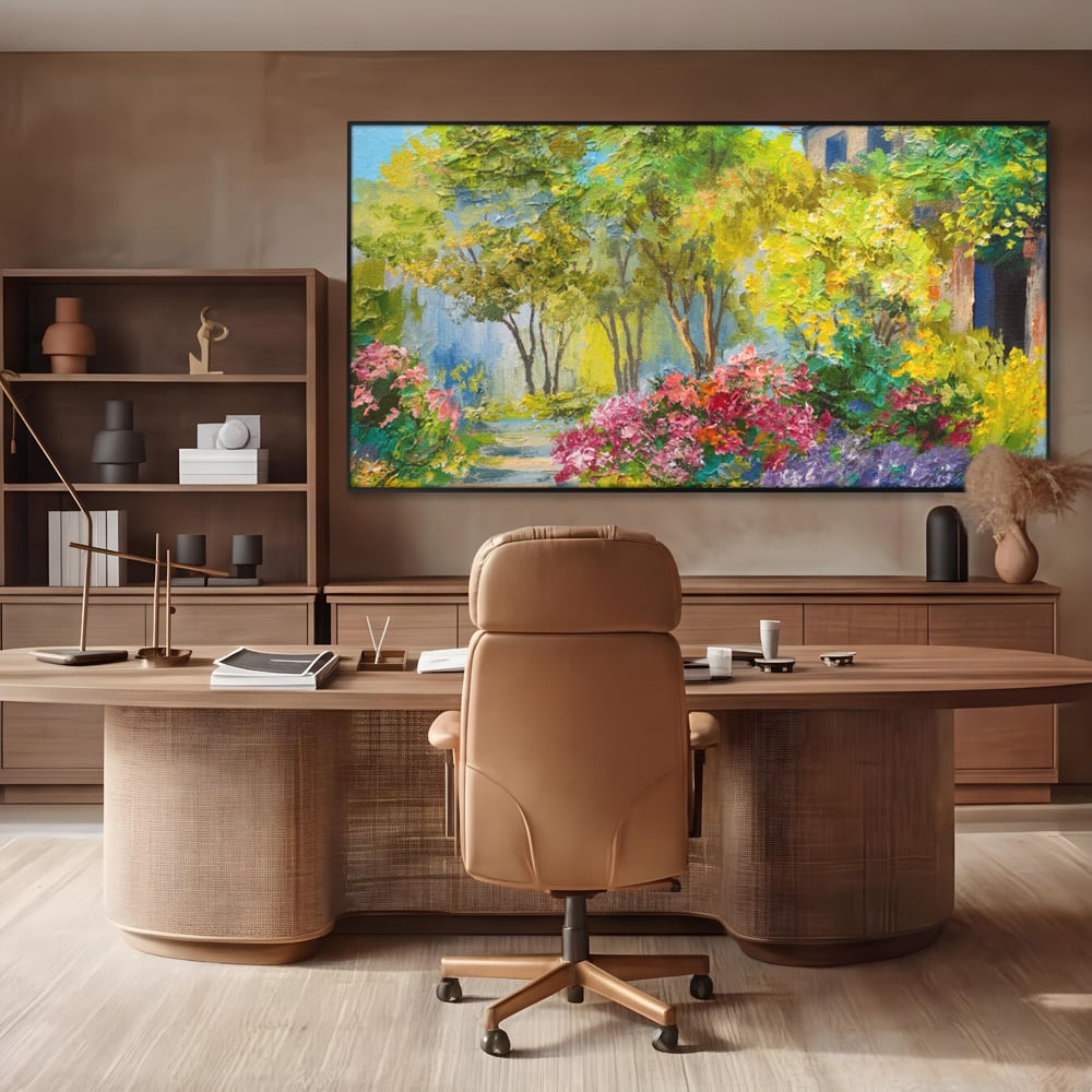 Tablou Canvas Premium LuxCanva® A1108, Vara In Padure , Peisaj, Natura, Flori, Copaci, Culori Vibrante