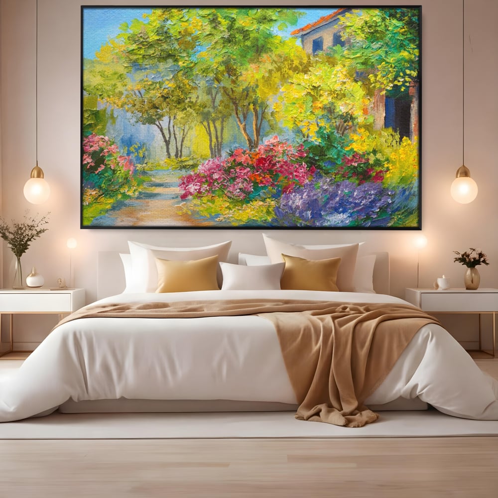 Tablou Canvas Premium LuxCanva® A1108, Vara In Padure , Peisaj, Natura, Flori, Copaci, Culori Vibrante