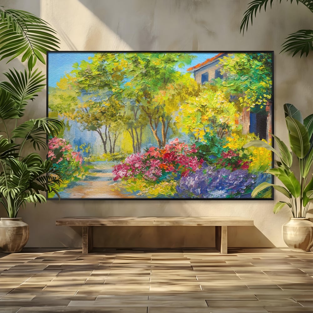 Tablou Canvas Premium LuxCanva® A1108, Vara In Padure , Peisaj, Natura, Flori, Copaci, Culori Vibrante