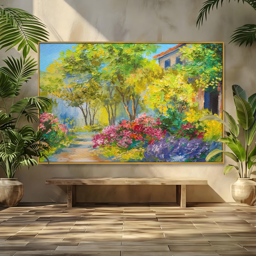 Tablou Canvas Premium LuxCanva® A1108, Vara In Padure , Peisaj, Natura, Flori, Copaci, Culori Vibrante