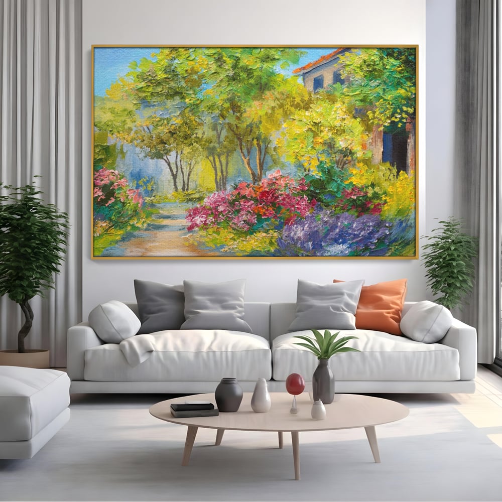 Tablou Canvas Premium LuxCanva® A1108, Vara In Padure , Peisaj, Natura, Flori, Copaci, Culori Vibrante