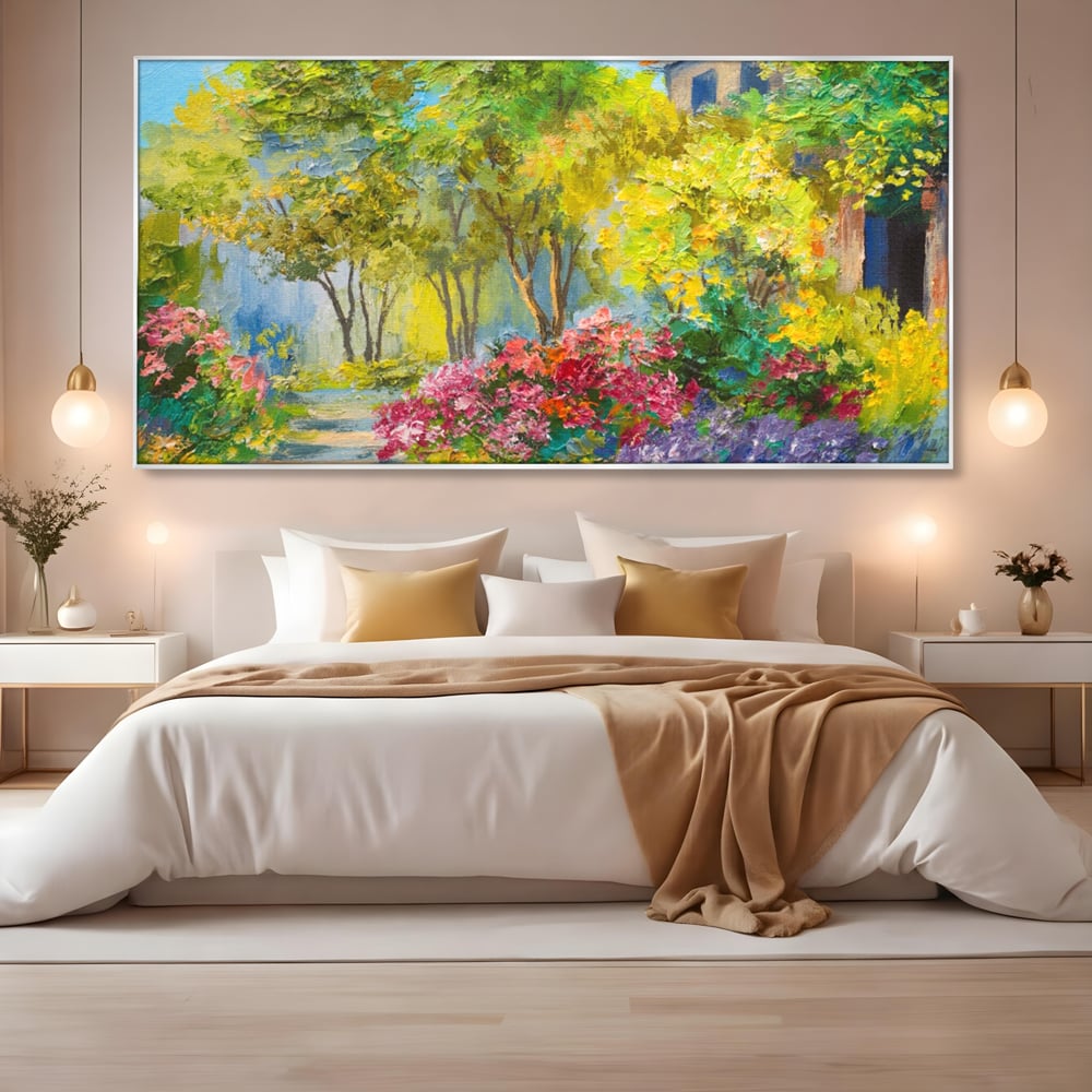 Tablou Canvas Premium LuxCanva® A1108, Vara In Padure , Peisaj, Natura, Flori, Copaci, Culori Vibrante