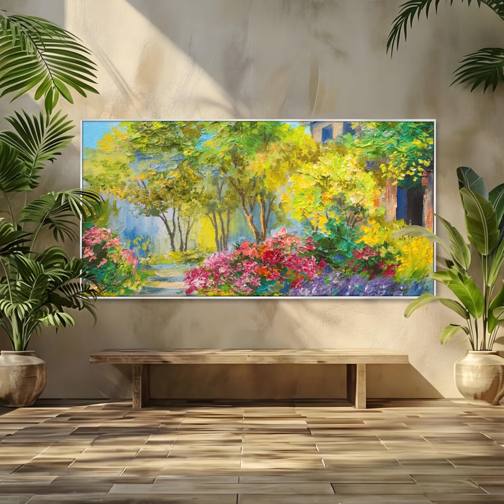 Tablou Canvas Premium LuxCanva® A1108, Vara In Padure , Peisaj, Natura, Flori, Copaci, Culori Vibrante