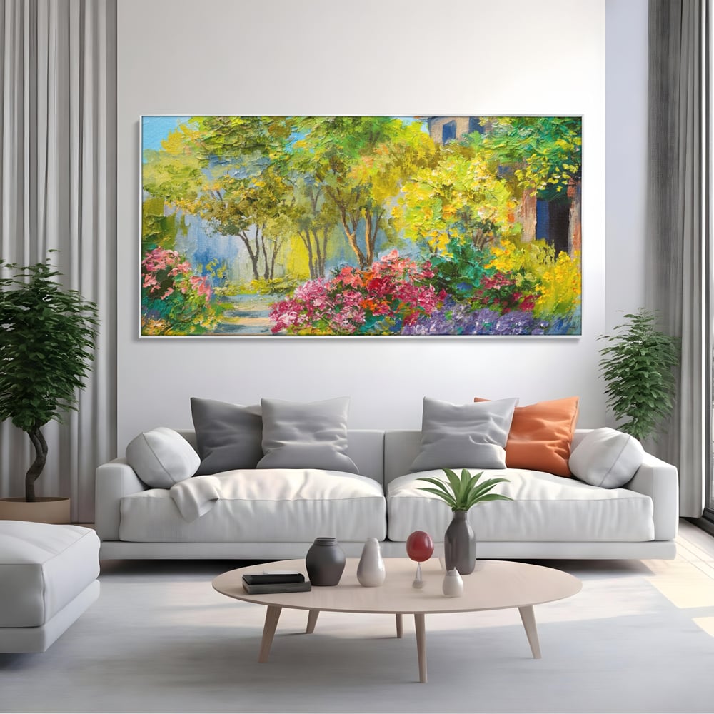 Tablou Canvas Premium LuxCanva® A1108, Vara In Padure , Peisaj, Natura, Flori, Copaci, Culori Vibrante