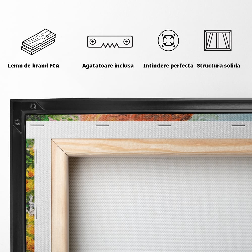 Tablou Canvas Premium LuxCanva® A1109, Casa Din Gradina ,  Peisaj, Natura, Flori Galbene, Culori Vibrante