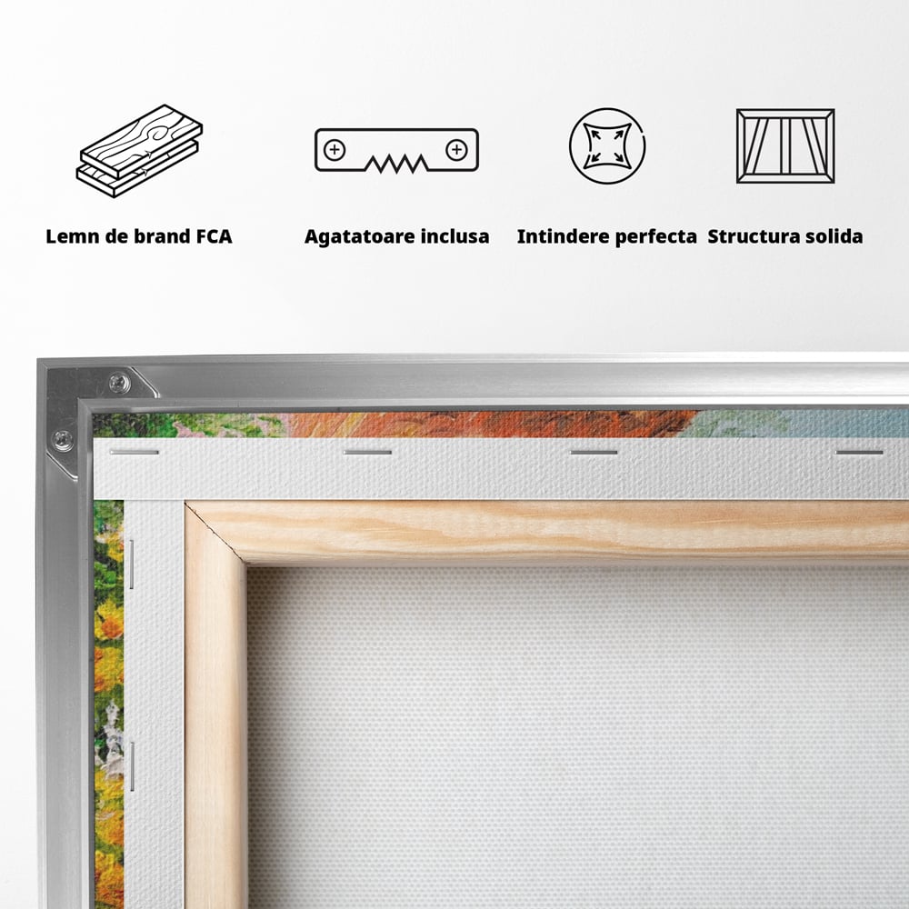 Tablou Canvas Premium LuxCanva® A1109, Casa Din Gradina ,  Peisaj, Natura, Flori Galbene, Culori Vibrante