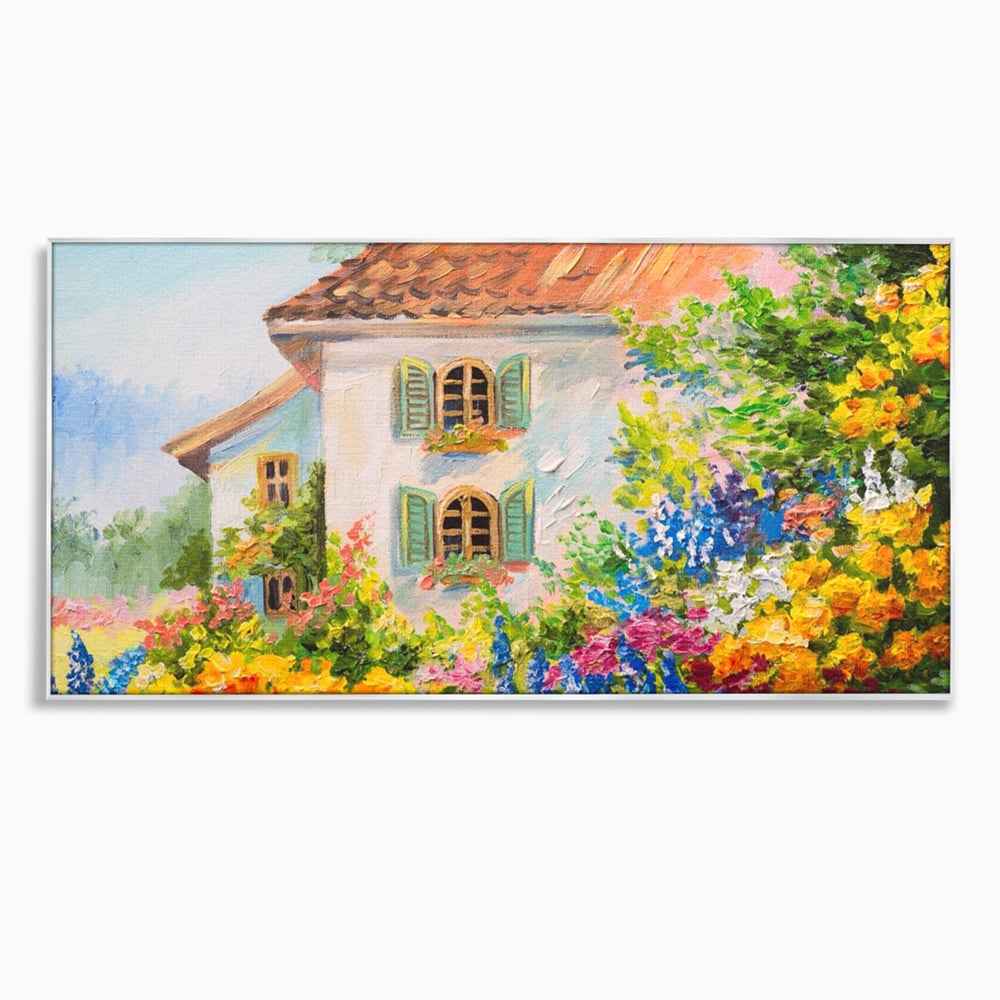 Tablou Canvas Premium LuxCanva® A1109, Casa Din Gradina ,  Peisaj, Natura, Flori Galbene, Culori Vibrante