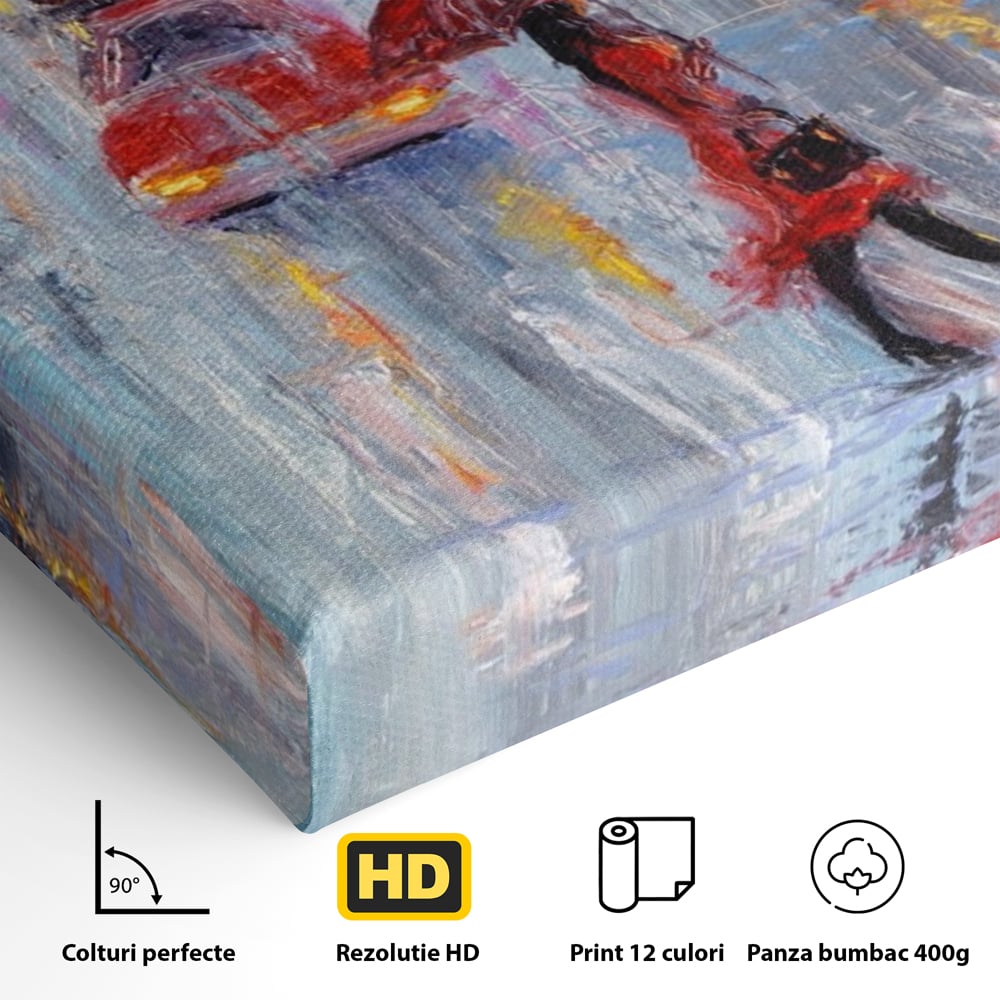 Tablou Canvas Premium LuxCanva® A1110, Oras In Ploaie , Oameni, Masini, Umbrela, Culori Vibrante