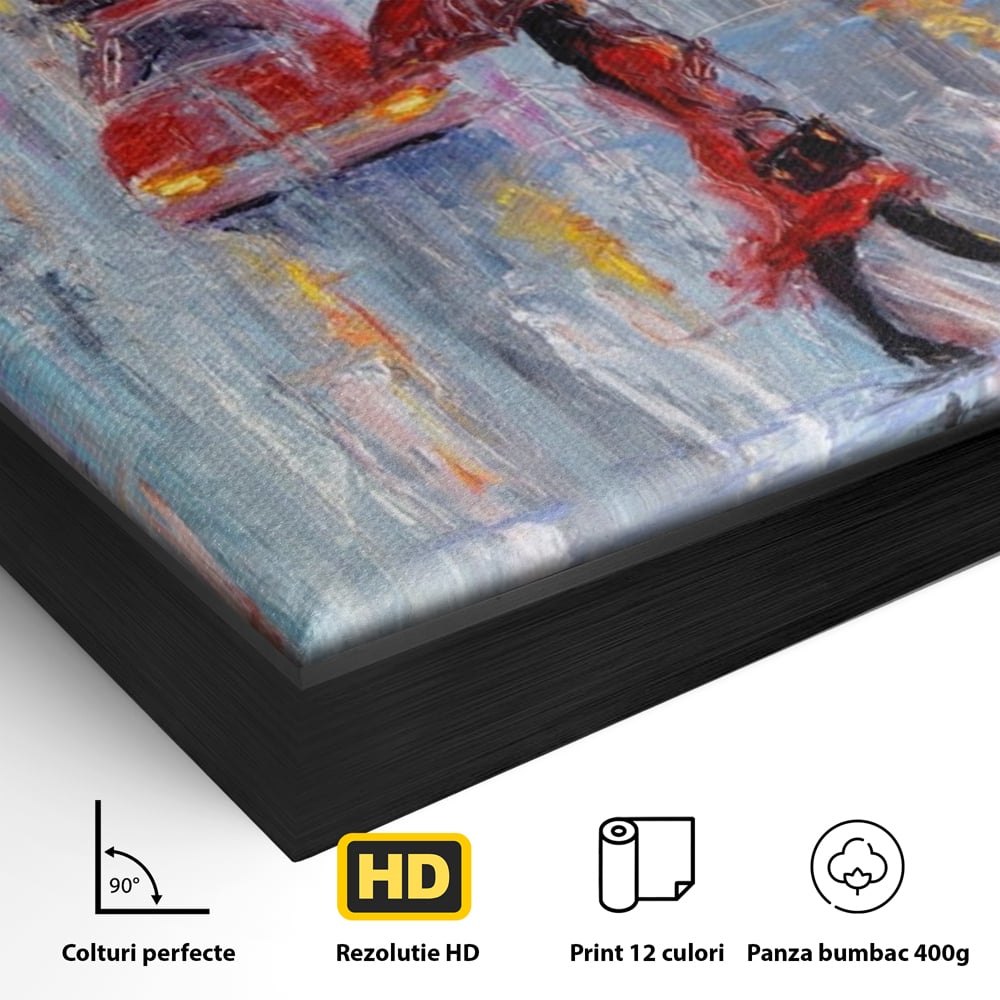 Tablou Canvas Premium LuxCanva® A1110, Oras In Ploaie , Oameni, Masini, Umbrela, Culori Vibrante