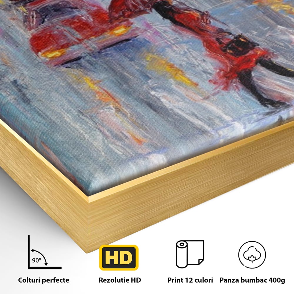 Tablou Canvas Premium LuxCanva® A1110, Oras In Ploaie , Oameni, Masini, Umbrela, Culori Vibrante