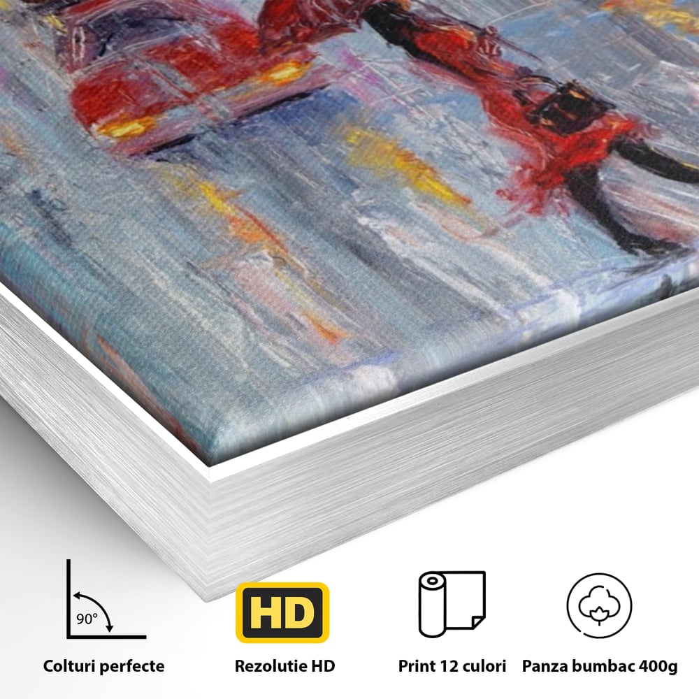 Tablou Canvas Premium LuxCanva® A1110, Oras In Ploaie , Oameni, Masini, Umbrela, Culori Vibrante