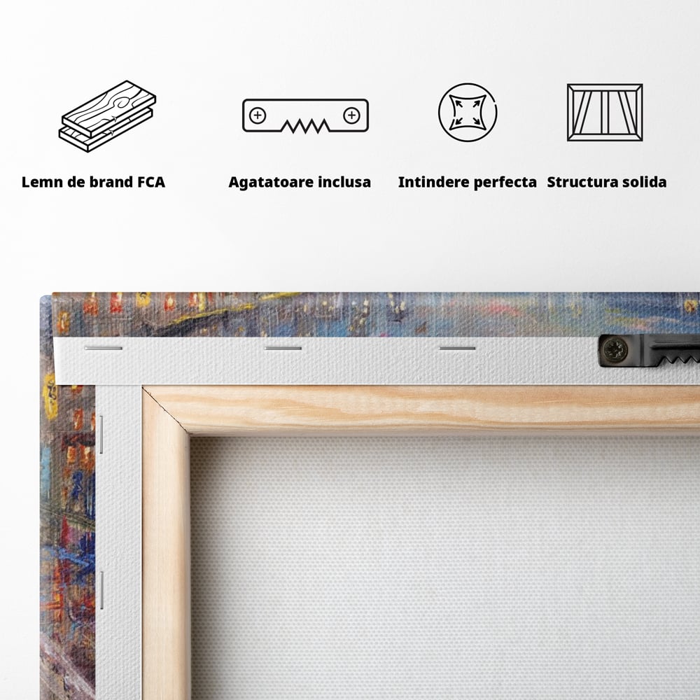 Tablou Canvas Premium LuxCanva® A1110, Oras In Ploaie , Oameni, Masini, Umbrela, Culori Vibrante